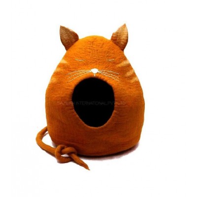 Design Pet Cat Face Felt Cat Pet House / Round Cute Cat Bed / Cat Cat Cave Hand Felt in Nepal